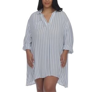 Raviya Women's Striped Swim Cover-Up Tunic In Chambray White